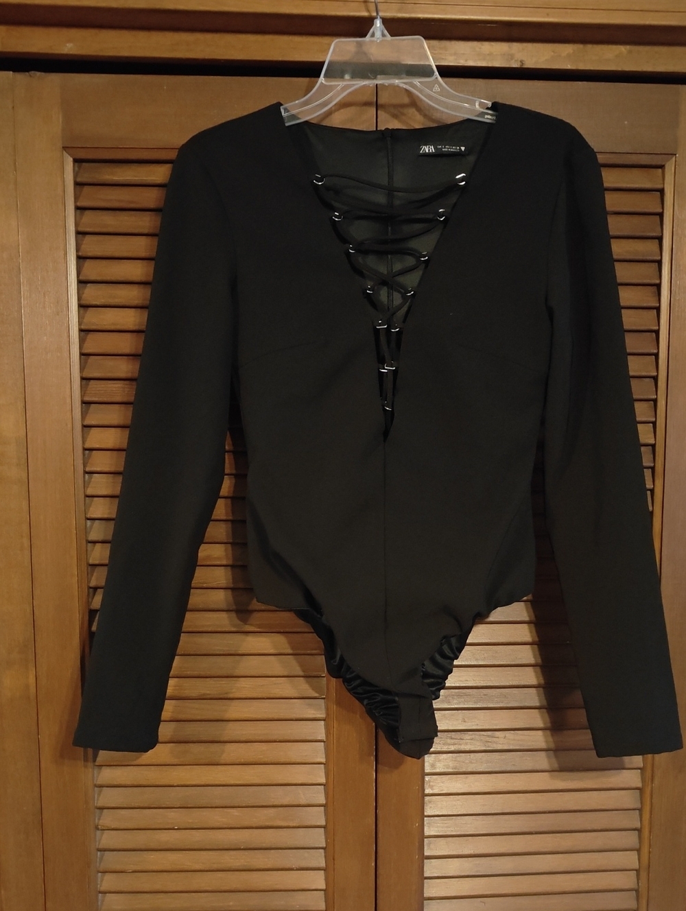 NWOT Zara Black Lace-Up Long Sleeve Bodysuit Top